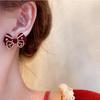 2026 Red Vintage Velvet Bowknot Earrings for Women Girls Trendy Exquisit Pearl Cystal Stud Earrings Holiday Jewelry Accessories