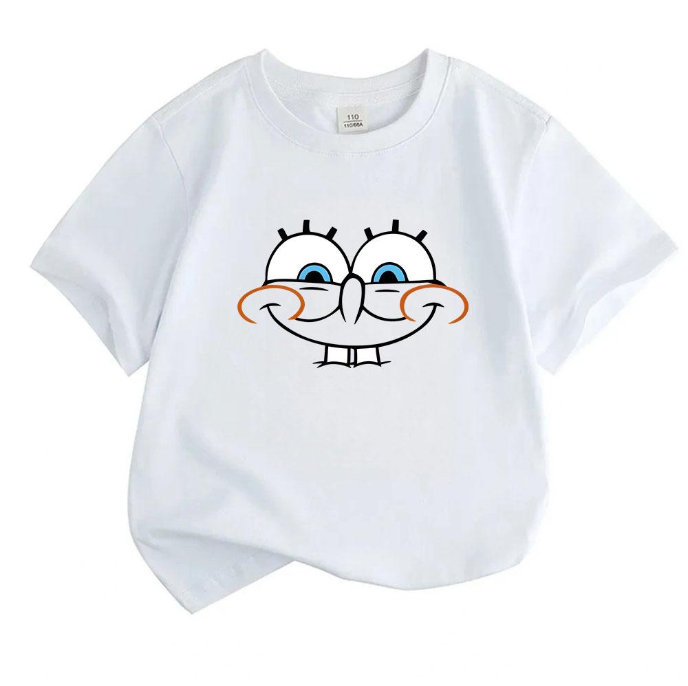 Kids Boys Girls 100% Cotton Crew Neck Short Sleeve T-Shirt, Cute Cartoon Smiling Big Eyes Funny Casual Soft Breathable Tee for Daily Play Lightweight