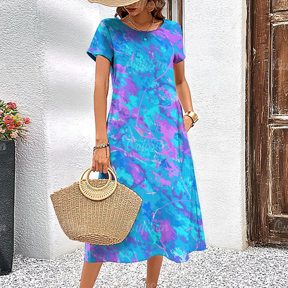 

Новые женские платья с принтом тай-дай, летнее элегантное платье, женские платья с коротким рукавом, модная одежда больших размеров 8XL