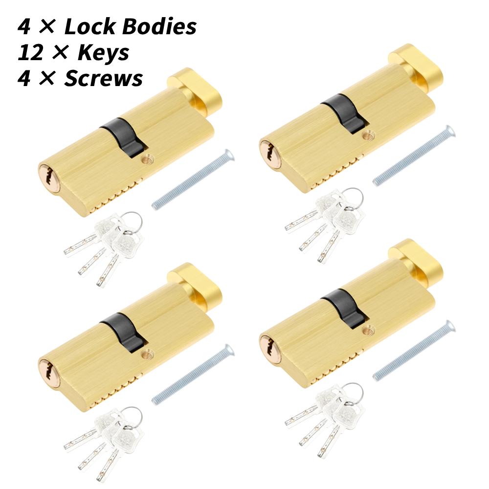 4Pcs Family Anti-theft Solid Brass Lock Cylinder Rustproof Barn Door Lock Safe Brushed Brass Cylinder Bolt Effective Protection