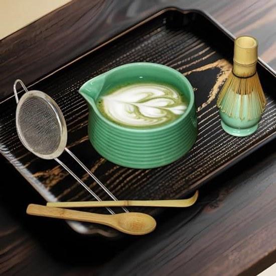 Matcha set tea ceremony 6 pieces tools bowlchasenchashakuchasen holderspoonstrainer preparing easy use beginners pouring bowl practice making latte