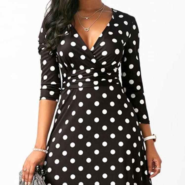 Elegantes 3/4-Ärmel Polka Dot Maxi Sommerkleid Damen Strandparty Abend Urlaub Langes Kleid