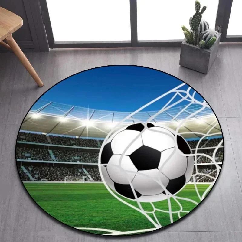 Soccer Round Rug Football Circle Carpet Non-slip Sports Theme Floor Mat for Bedroom Kitchen Living Room Bath Rugs Kids Teen Gift