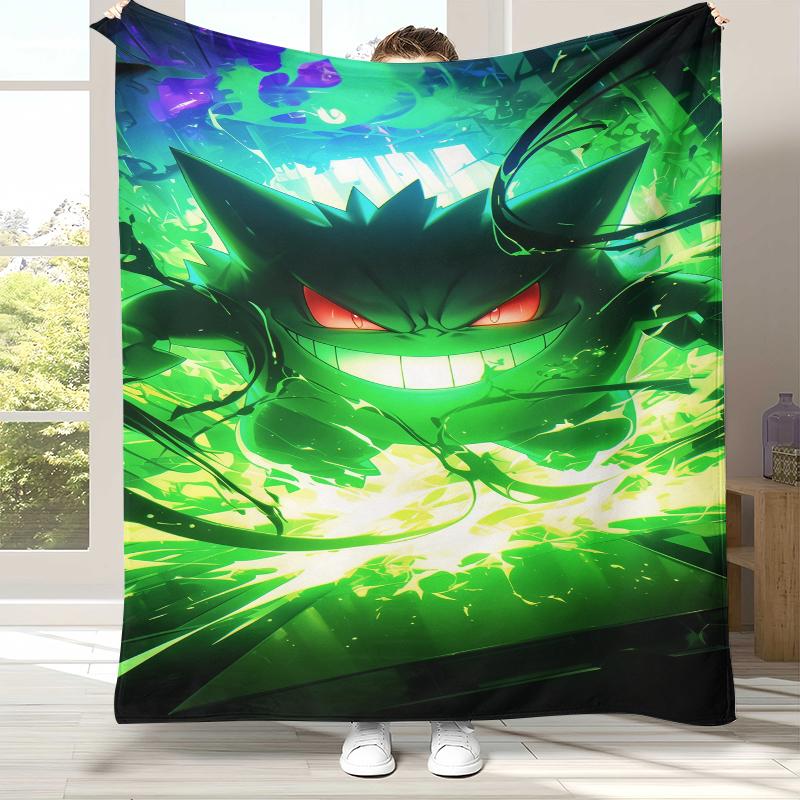 Gengar Pokemon Cartoon Ectoplasma Flannel Blanket,Ultra Soft Warm Plush Throw for Home Bedroom Bed Sofa Cover Picnic gift