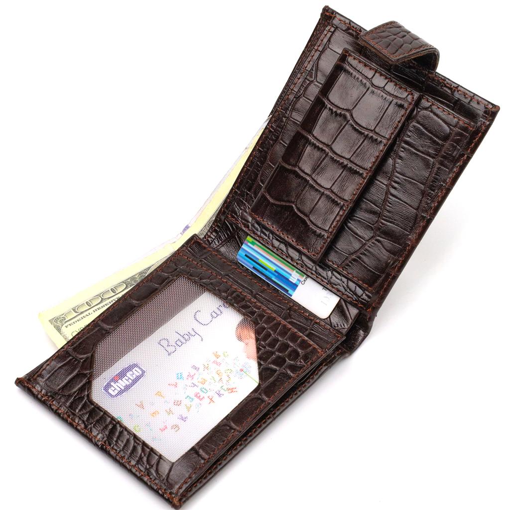 Capacious Men's Wallet Made of Genuine Textured Leather with Crocodile Embossing CANPELLINI 21788 Brown
