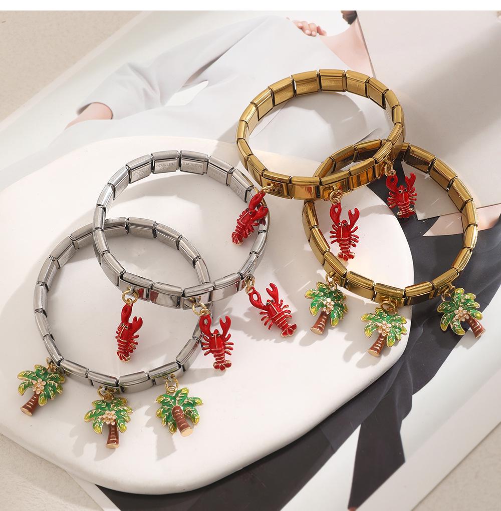 Mixed Color Italian Square Module Christmas Pendant Bracelet Set