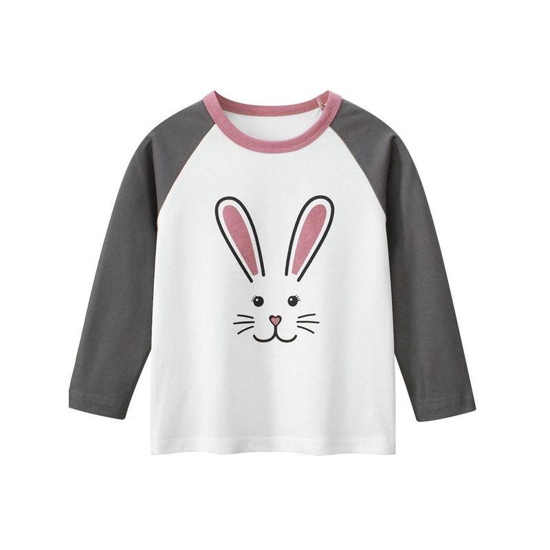 27home Children's Clothing Girl Bunny Long Sleeves T-shirt Spring and Autumn Children's Round Neck Bottoming Shirt Baby Pure Cotton Clothes