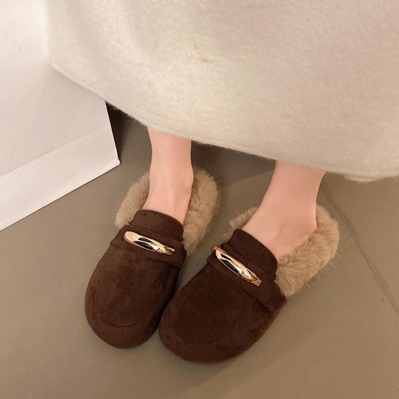 

Модные женские тапочки Зимние модные плюшевые теплые хлопковые тапочки Баотоу Металлическая отделка Удобная женская обувь Pantuflas De Mujer 35
