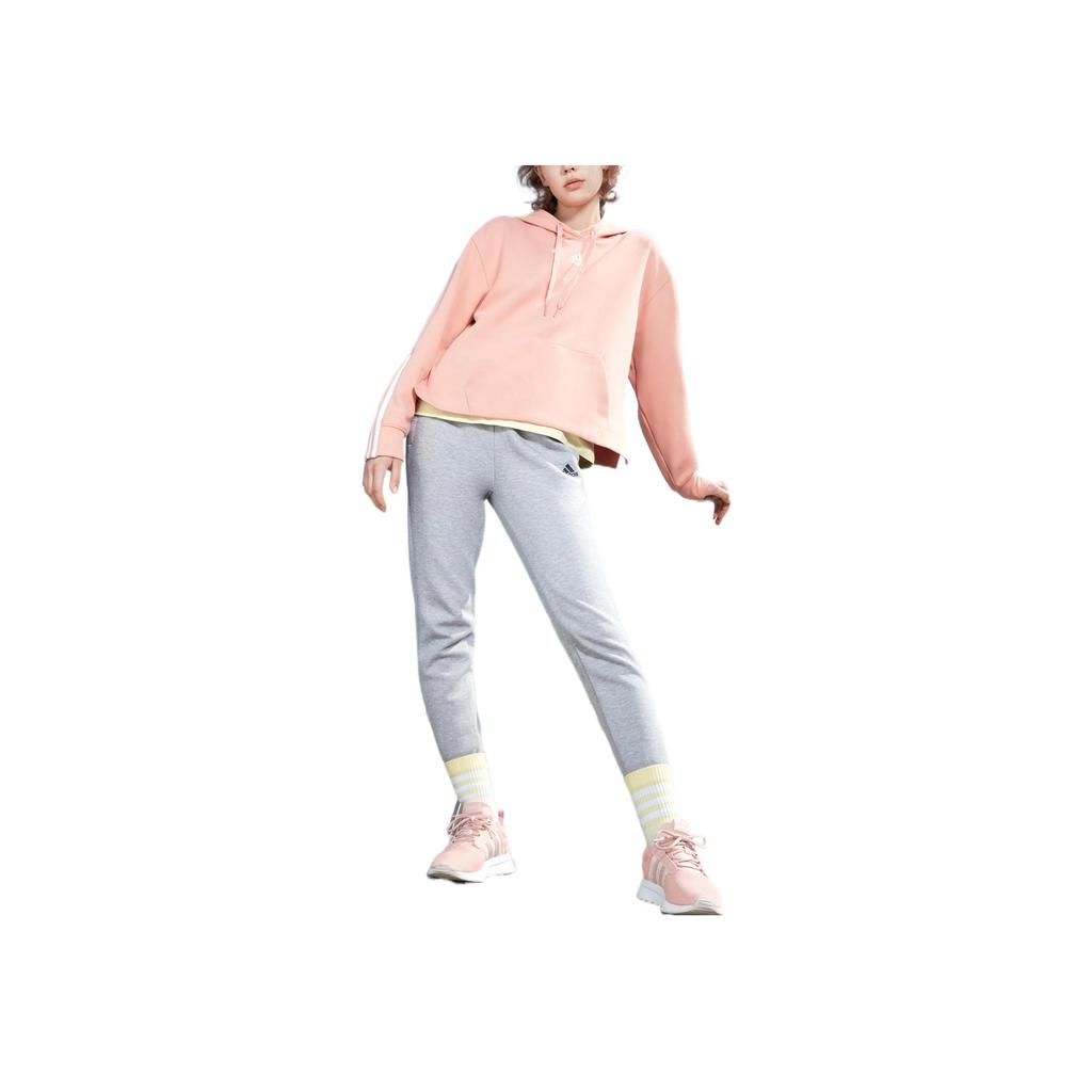 Adidas Logo Print Drawstring Elastic Waist Knit Joggers Women Bottoms Grey DP5173