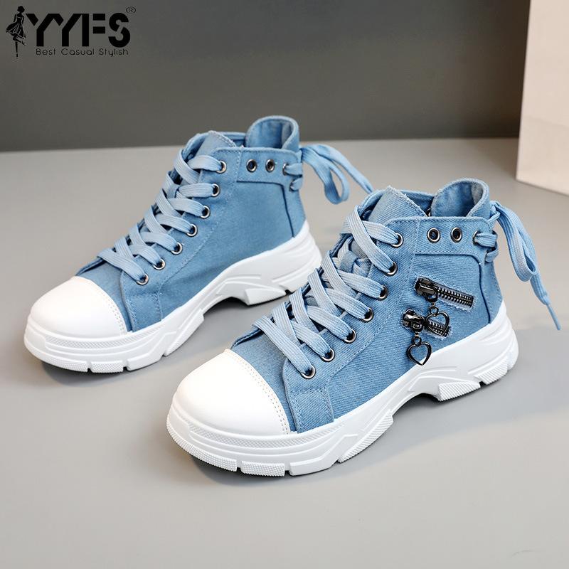 New Canvas Women High Top Shoes Spring/summer 2024 Breathable Thick Sole Casual Shoes Sports Martin Boots
