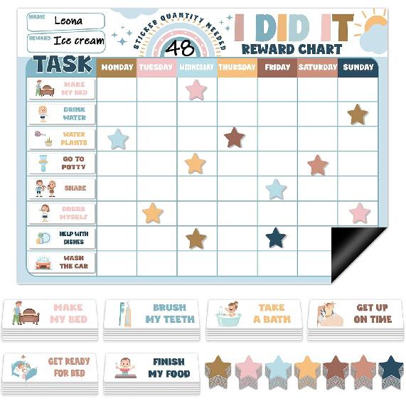 Magnetic Reward Chart for Kids at Home Construction Theme I Did It Motivate Behavior Reward Chart System Magnetic Behavior Tracker Incentive Chore Boho Rainbow
