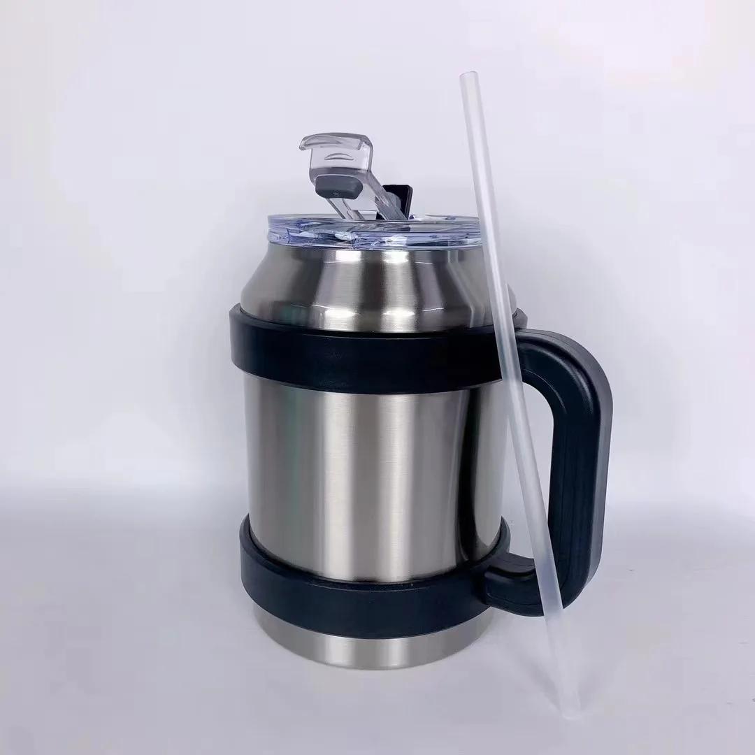 50oz Tragbarer 304 Edelstahl Thermobecher Tumbler Outdoor Thermos-Vakuumflasche Kalt und Heiß Sport-Wasserflasche mit Strohhalm 50oz silber