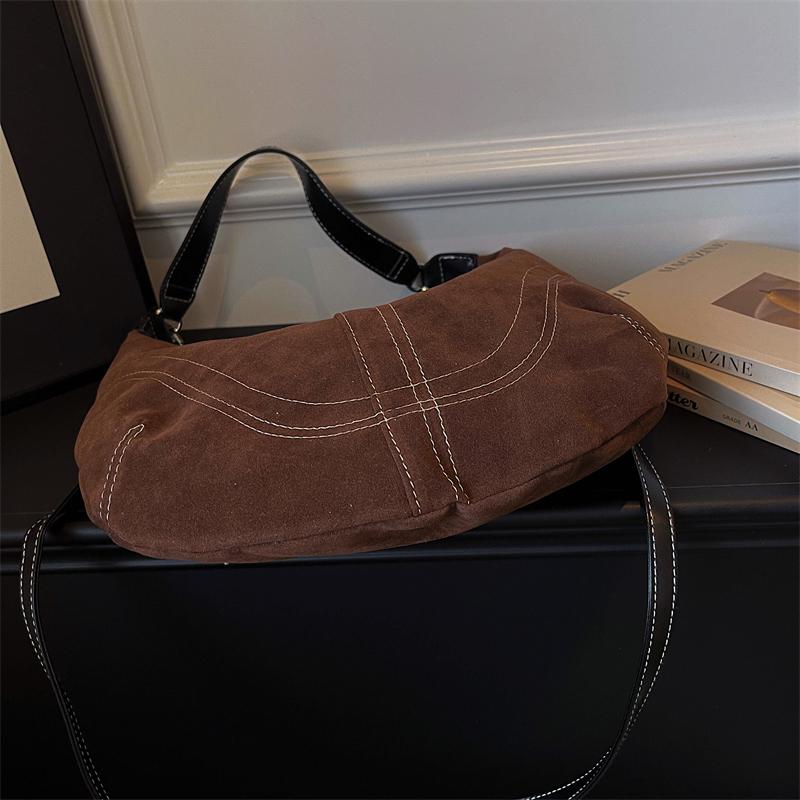 Fashion Vintage Soft Suede Hobo Bag Large Capacity Women Casual Crescent Shoulder Bag Streetwear Crossbody Purse for Work