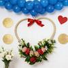 Romance Valentine's Day Heart Shape Wreath with Wood Beads Frame Red Ribbon and Simulated Flower for Festival Home Decors Measuring 36cm Wide 37cm