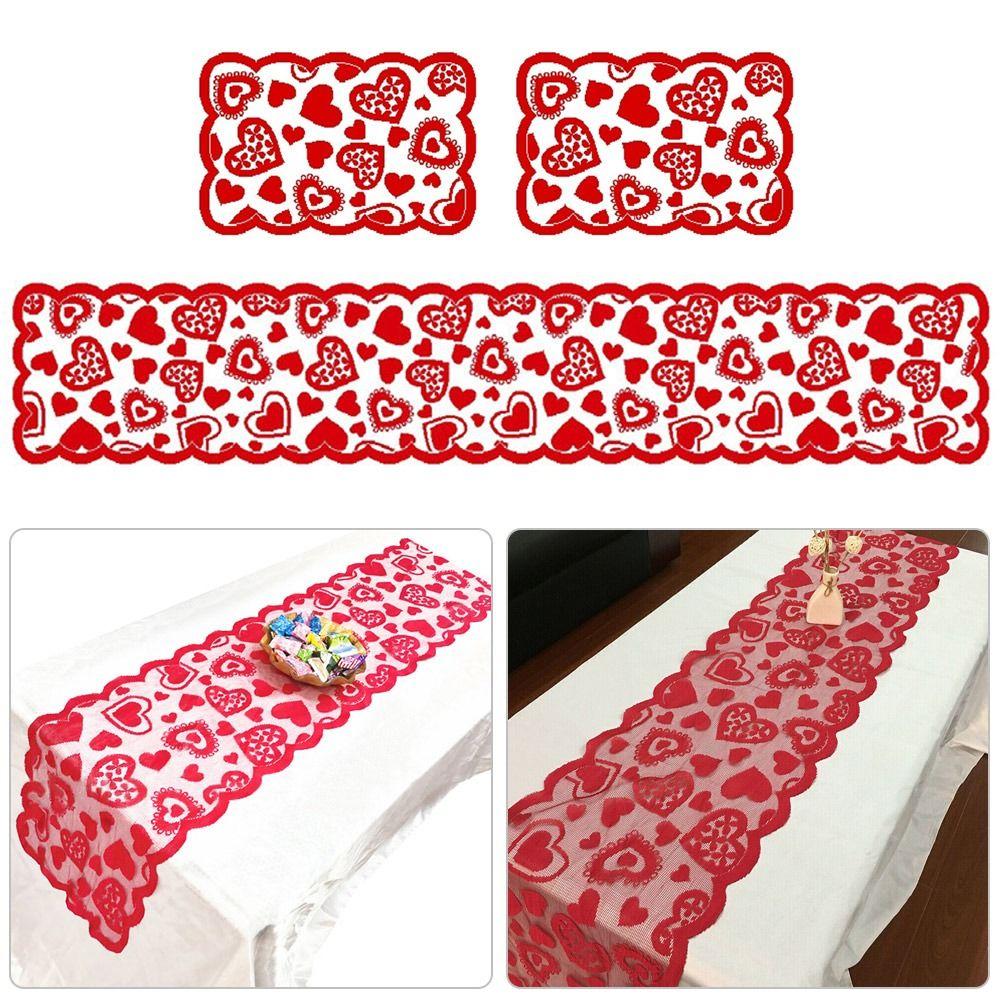 Romantic Red Heart Valentines Day Decorations Lace Insulation Table Runner Placemats Tablecloth Valentine's Day