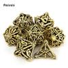 7 Pcs Golden Leaf Flower Metal Dice Hollow Metal Polyhedral Dice Set Suitable For Role-Playing Dice PropBoard Game Gift