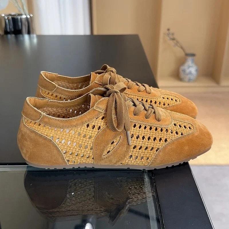 Summer New Women's Soft Leather Breathable Sports Shoes Versatile Retro Style Casual EVA Insole Rubber Bottom Sneakers