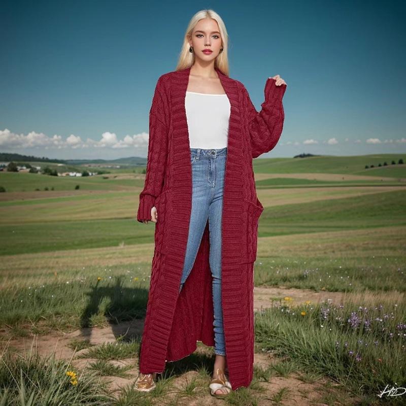 Women's Long Knit Cardigan with Pockets and Elegant Design