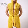 Menn Sexy hette Nattkjole Ermeløs Ensfarge Hollow Out Mesh Sommer Loungewear Snøring Nattkåpe Hjemmeklær