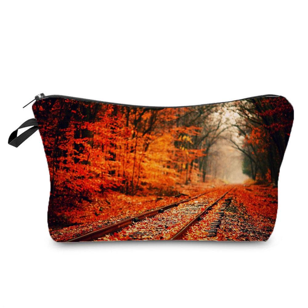 Women Railway Print Cosmetic Bag Toiletries Organize Travel Storage Case 6782