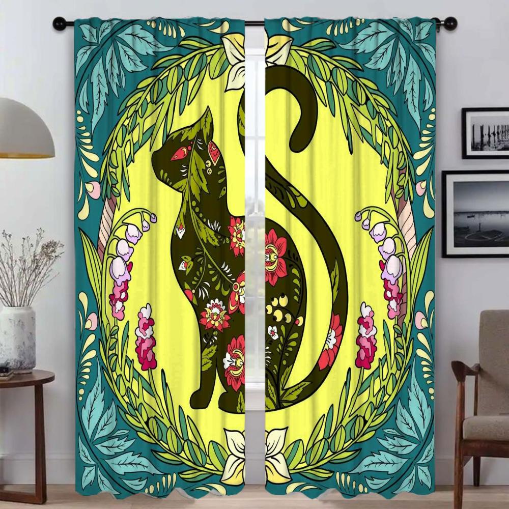 Set Of 2 Elegant Room Curtains Camera Cat Tulle Bedroom Curtain Anti Mosquito Shades Partition Living Darkening For Made Polyester