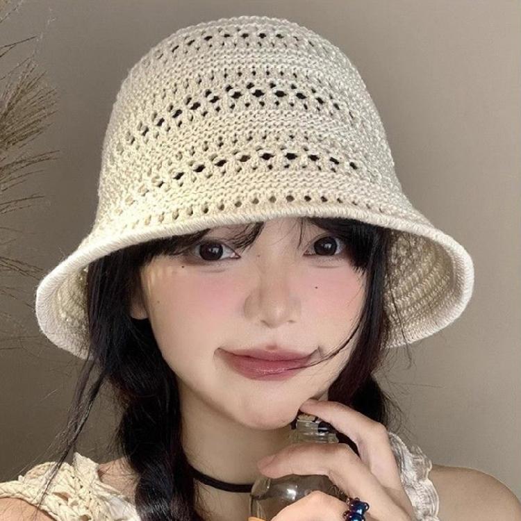 Cotton Yarn Crochet Bucket Hat Soft Breathable Unisex Cap Beach Vacation Sun Cap For Beach Travel Daily Use