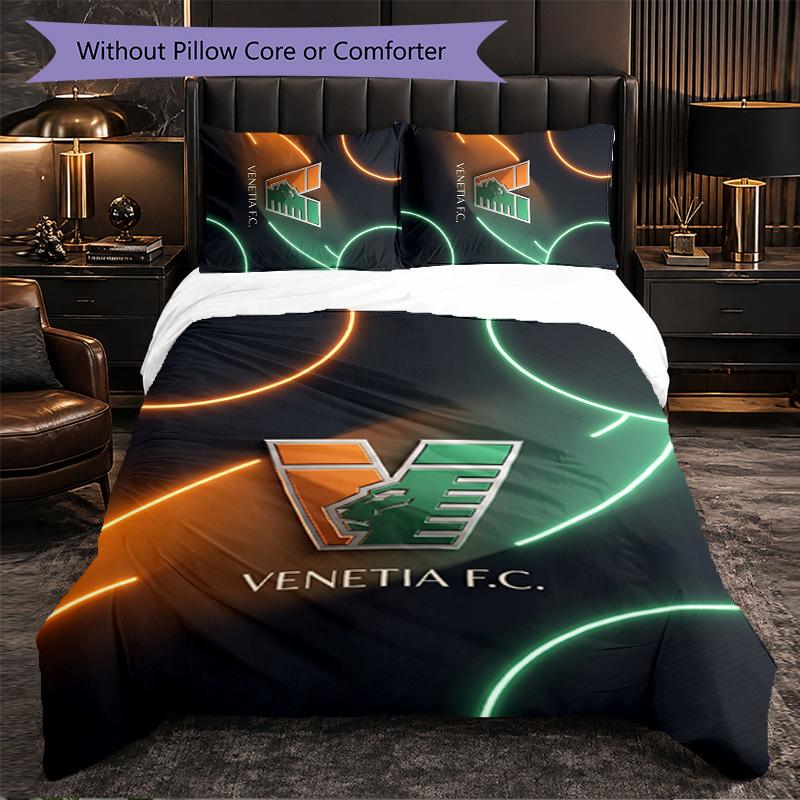 Venezia FC Football 3 Piece Bedding Set Soft Duvet Cover Set with Pillowcases Printed Bedroom Decor Set for Home