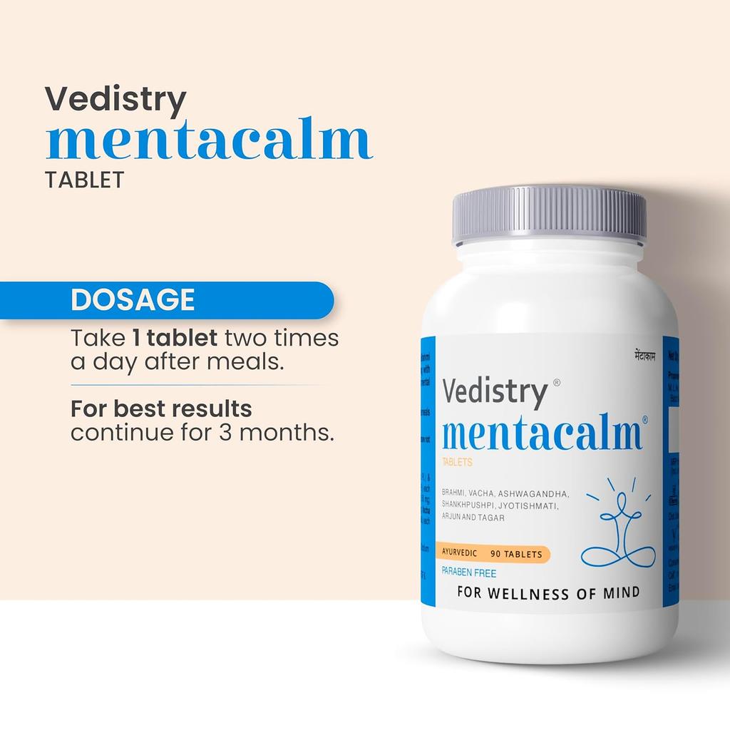 Vedistry Mentacalm Ayurvedic Herbal Tablets 90 Tablets Pack of 1 for Mind Relaxation & Focus