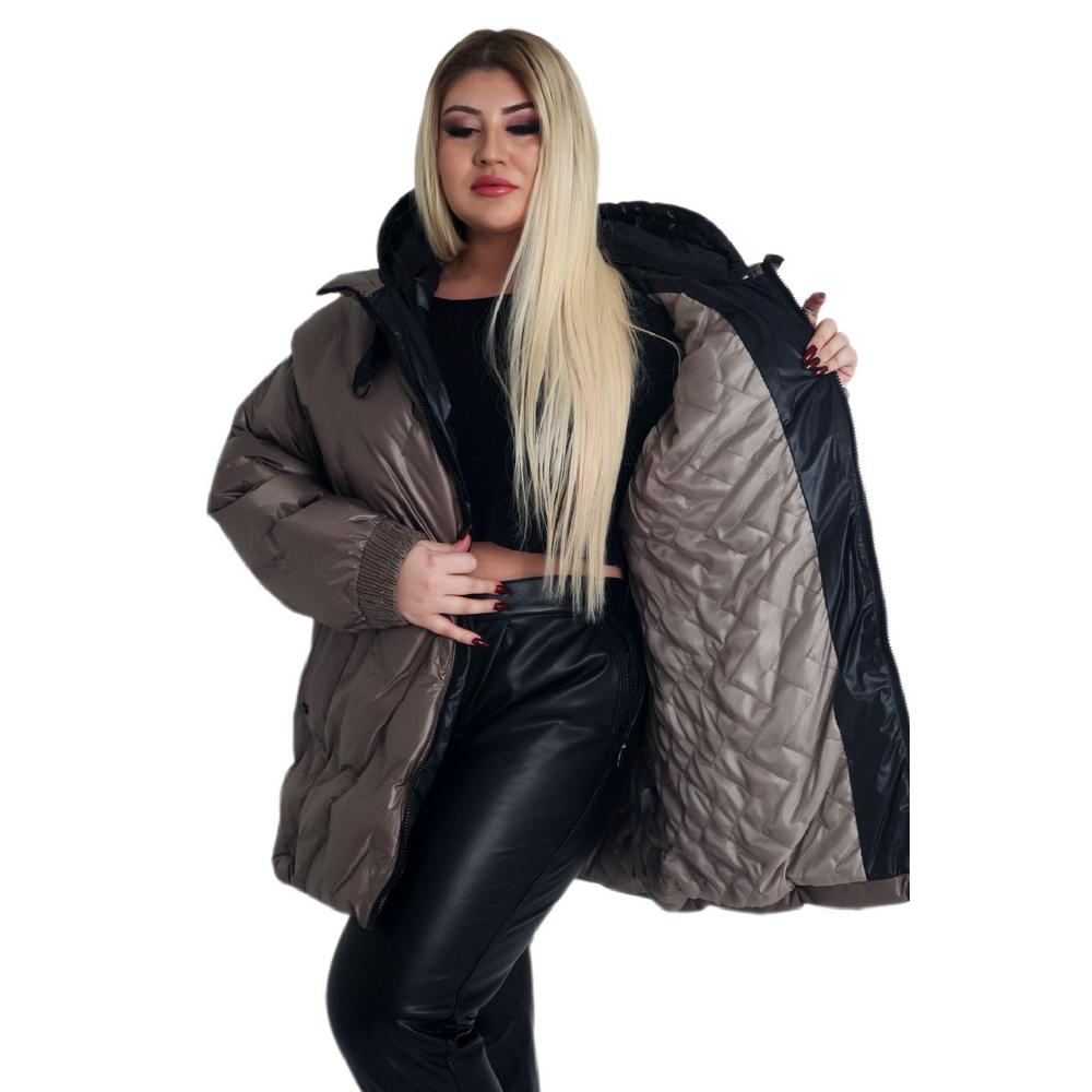 Fierte Damski płaszcz w dużym rozmiarze Ayl61846 Nadmuchiwany stały kaptur