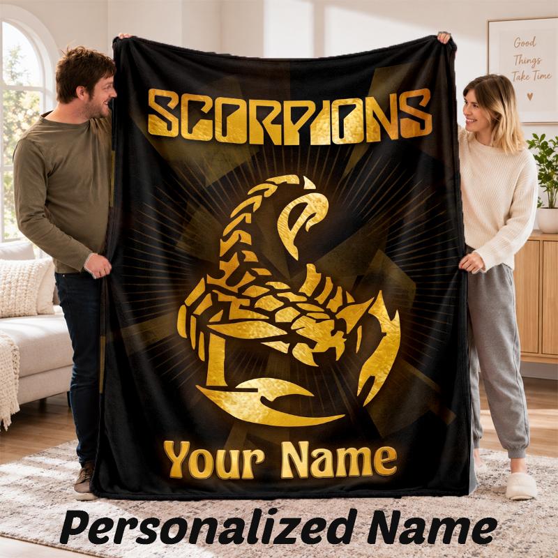 Scorpions Personalized Flannel Blanket Custom Name Text Soft Throw Blanket Home Decor
