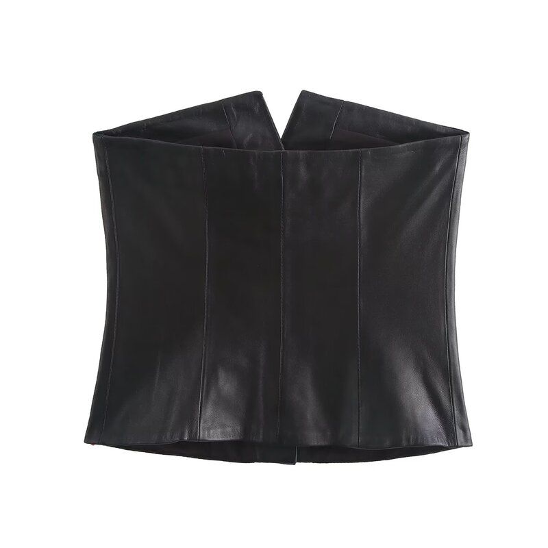 Fashion Style 2024 Fall and Winter New Women's Volleyball Ornament Tube Top Leather Slim Fit Sleeveless Top 39202333920233
