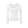 Pure Desire U-neck Lace Patchwork Fleece Long-Sleeve T-shirt for Women - Autumn/Winter Slim Fit Short Base Layer