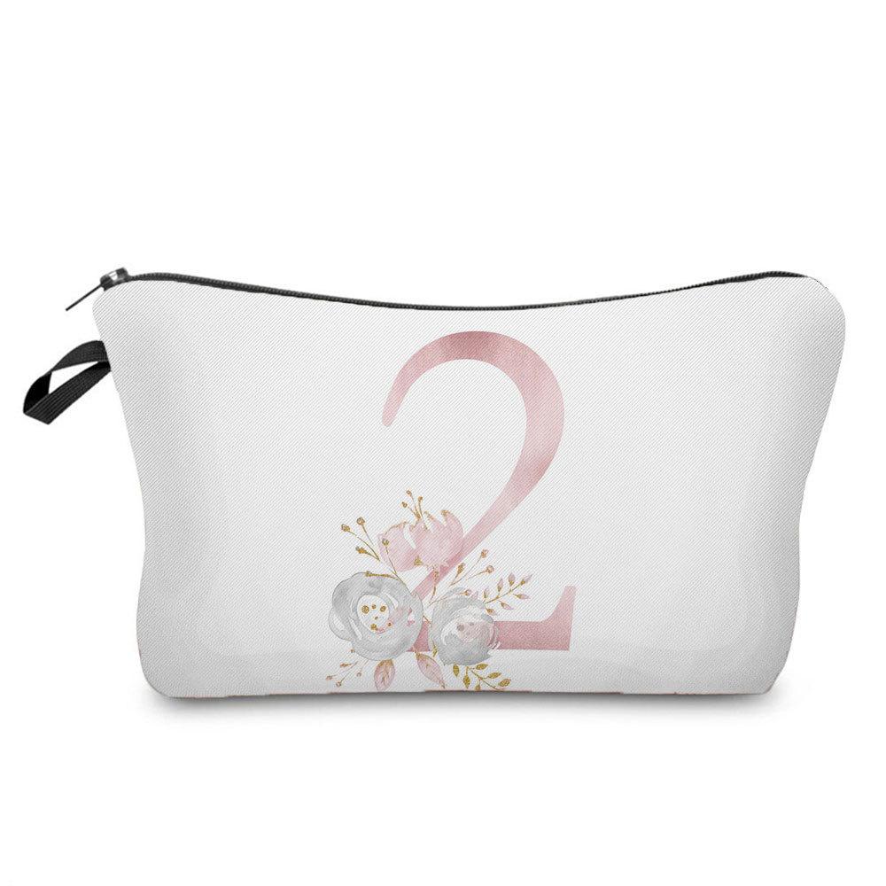 Women Flower Numbers Print Cosmetic Bag Toiletries Organize Travel Storage Case 6702