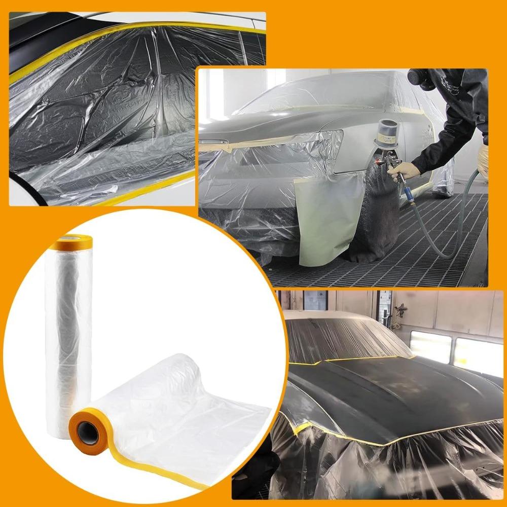 Tape and Drape, Pre-Taped Masking Film, Paint Adhesive Protective Film Roll for Covering Skirting, Frames, Cars and Auto Body