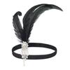Women's Black Hair Accessories Beaded Sequin Hair Band 1920s Retro Gatsby Single Party Ladies Headwear Dress UP Feather Headband