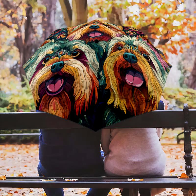 Fantasia Yorkshire Terrier, ombrello pieghevole automatico, design portatile e pieghevole, 8 stecche, un regalo di Natale o di compleanno.