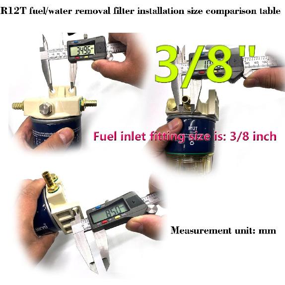 R12T Fuel Filter/Water Separator Replaces Racor S3240 120AT R12T NPT ZG1/4-19 Fit 3/8" Hose Outboard Motors For Gasoline And Diesel.With 3/8" Fuel
