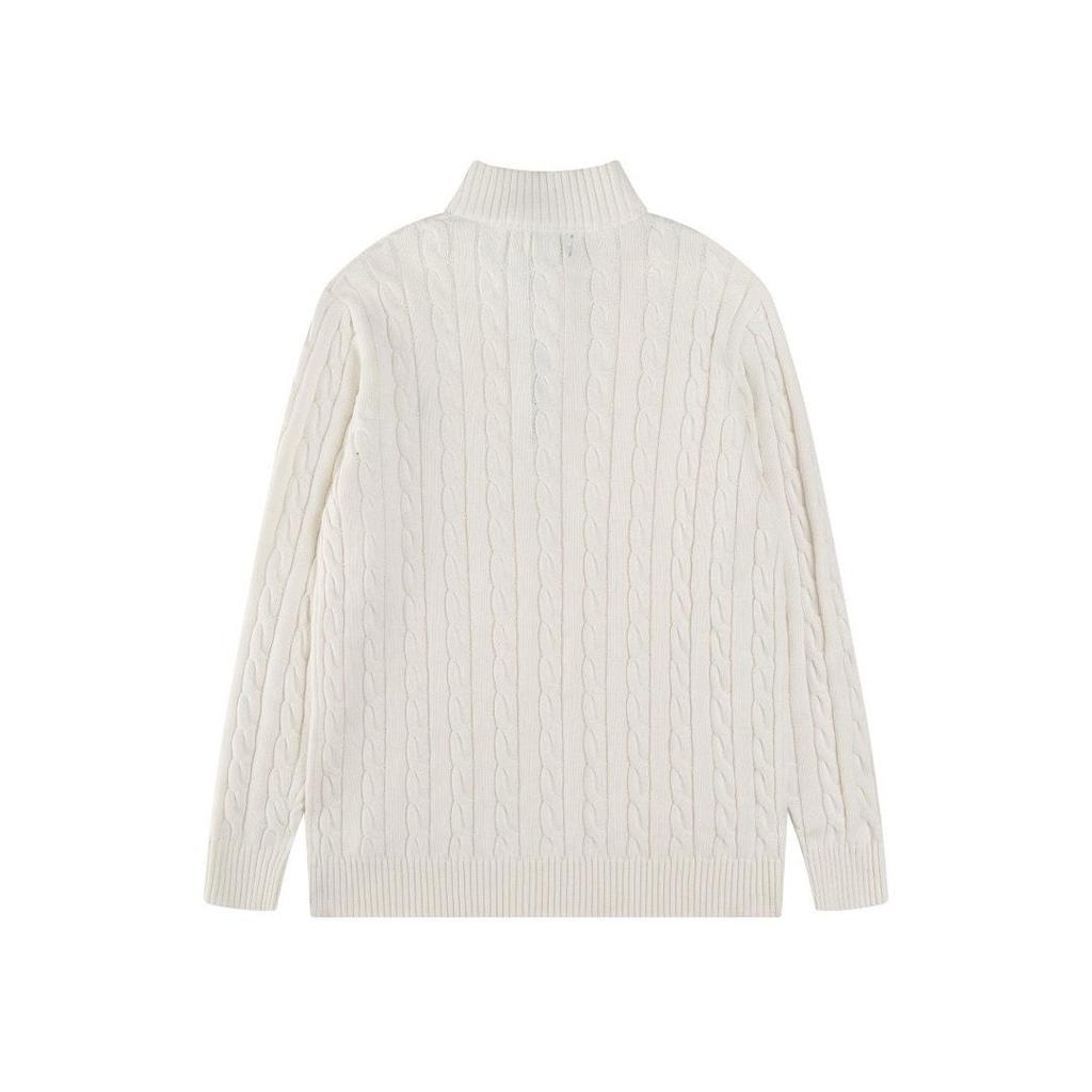 Herren Zopfmuster Pullover mit halbem Reißverschluss und gesticktem RL Pony Logo