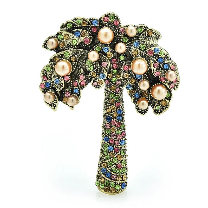 

SKEDS Classic Heavy Industry Crystal Coconut Palm Badges Pins For Women Men Vintage Middle Design Plant Brooches Necklace