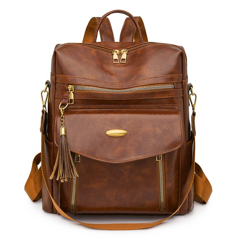 

Women s Autumn 2025 Tassel Retro Casual PU Backpack - Large Capacity, Trendy & Simple for Travel and School