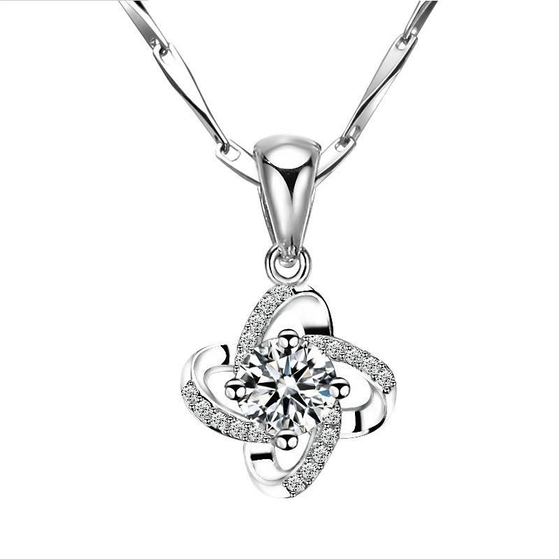 White Copper Silver-Plated Four-Leaf Clover Pendant Necklace for Women - Simple, Versatile Clavicle Chain, Japanese Korean Style