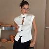 Nuovo top cinese senza maniche con colletto alla coreana e chiusura a bottoni a disco, gilet corto migliorato a vita cheongsam, camicia in raso stile nazionale da pendolare