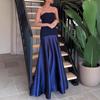 Women's Strapless Tube Top Maxi Dress Off Shoulder Patchwork Evening Dress Satin