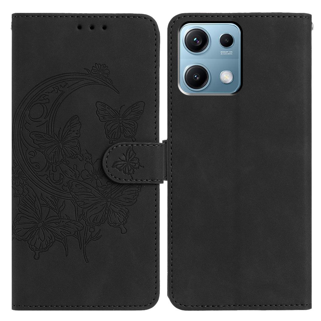 Für Xiaomi Redmi Note 14S 4G Hülle Schmetterlingsblumen-Prägung PU-Leder Geldbörse Ständer Handyhülle