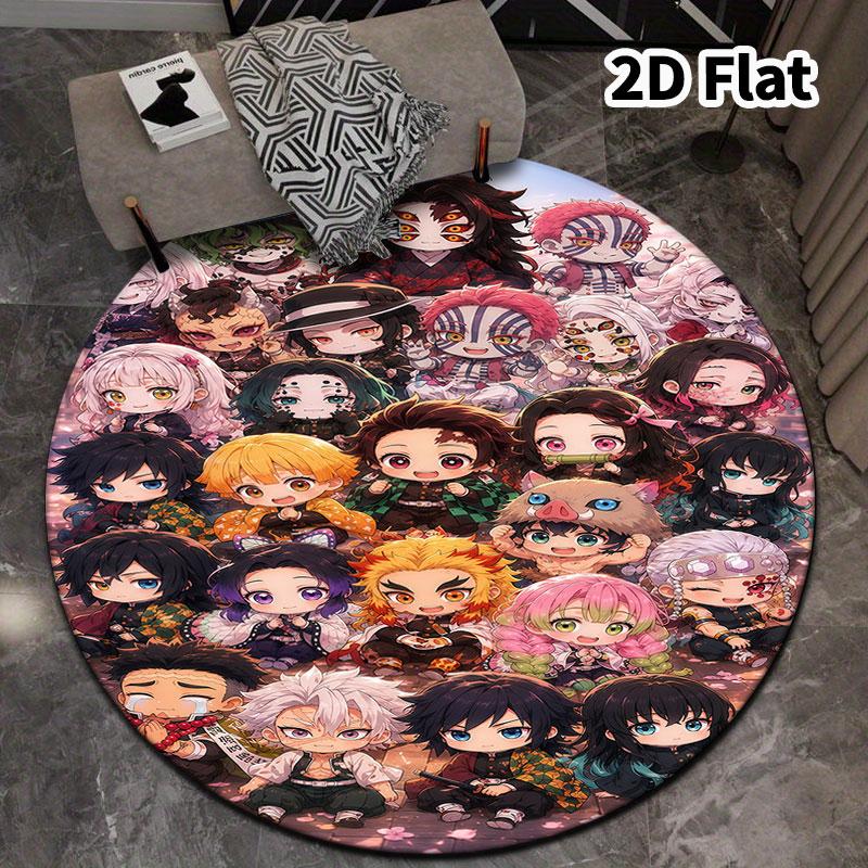 Demon Slayer Kimetsu No Yaiba Round Area Rug Carpet Rug For Living Room Bedroom Sofa Playroom Decor Nonslip Floor Mat