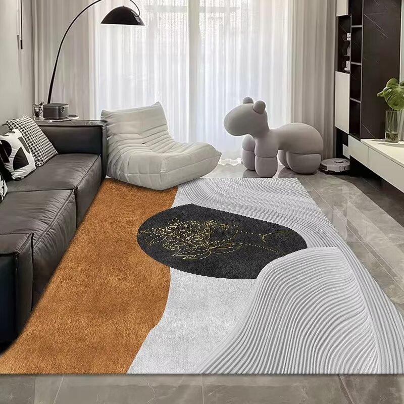 Light Luxury Abstract Living Room Crystal Velvet Carpet, Large Area Bedroom Full Of Floor Mats, Living Room Sand Coffee Table Carpet