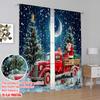 Set Of 2 Flat Printing Dark Blue Sky Christmas Snow Scenery Curtains Santa Claus Tree Bedroom Bathroom Living Curtain Polyester Perfect For Sleeping