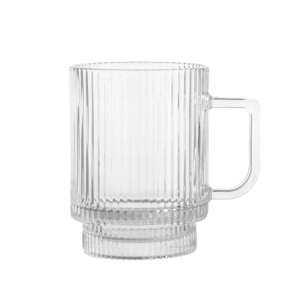 Kubek szklany prosty do kawy latte ryflowany 300ml 1szt Selena