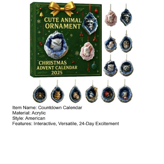 Christmas Countdown Calendar Box 24-Day Advent Calendar Acrylic Forest Animal Hanging Decorations Festive Atmosphere Enhancer