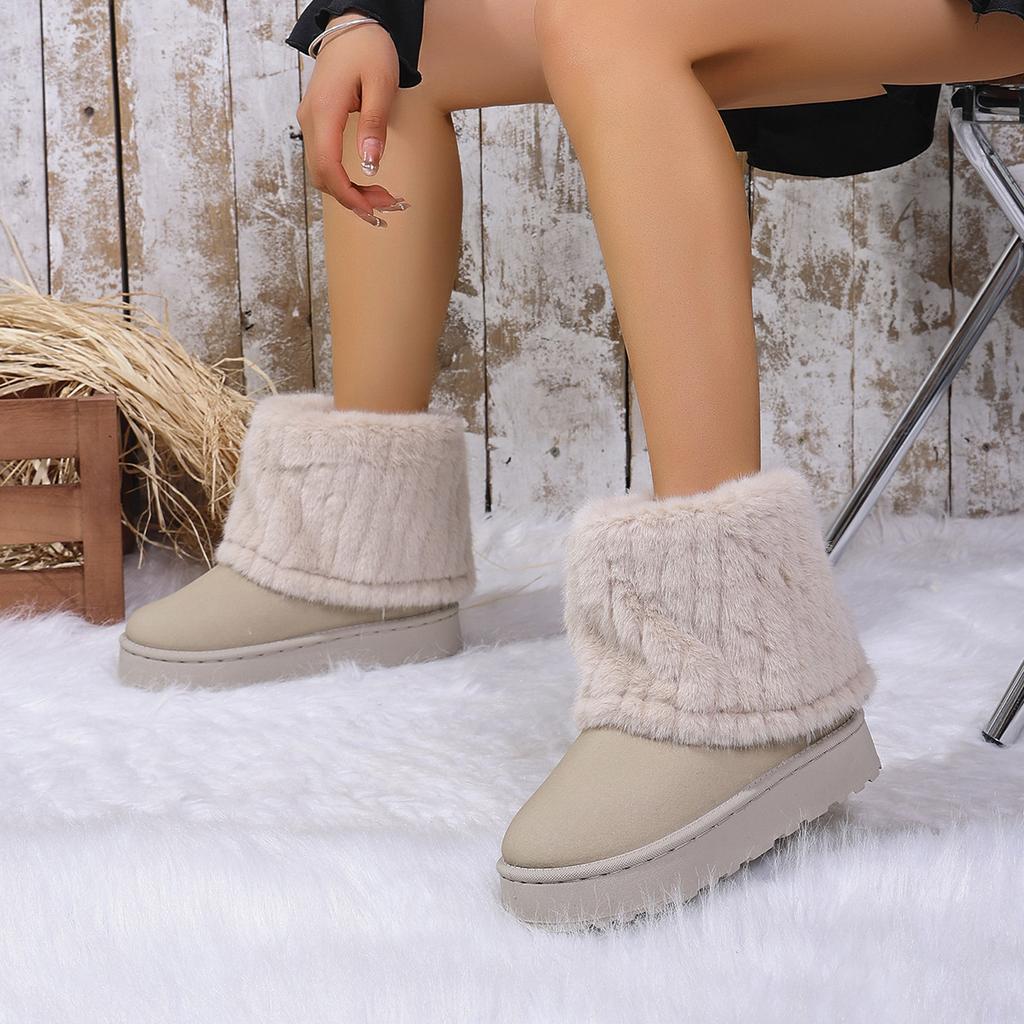 Women's Shearling Snow Boots Short Shaft,Flat Warm Winter Ankle Booties with Plush Fleece Lining,Cozy Casual Boots